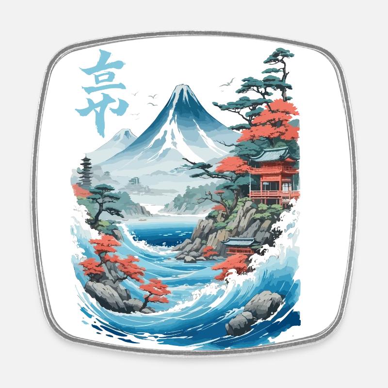 Japanese Ukiyo-E Fujiyama Retro Artwork - Square fridge magnet - white