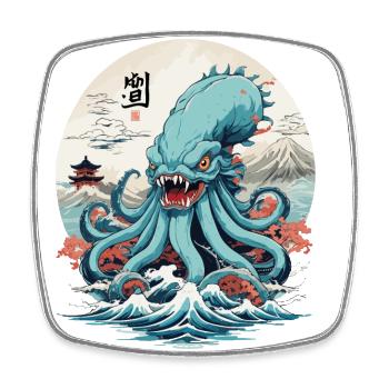 Vintage Kraken Seeungeheuer Japan Style Aesthetic - Viereckiger Kühlschrankmagnet - Weiß - Vorne