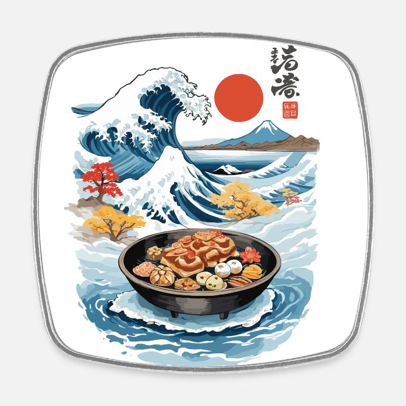 Japon Tea Time Ukiyo-E Rétro Gâteau Artwork - Magnet carré - blanc