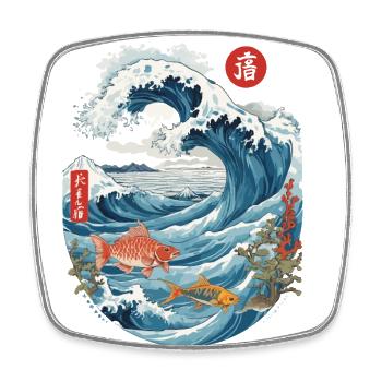 Asie Mer Océan Ukiyo-E Vintage Kanji Streetwear - Magnet carré - blanc - Devant