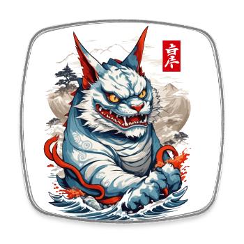 Japan Aesthetic Cats Yokai Ukiyo-E Streetwear - Square fridge magnet - white - Front