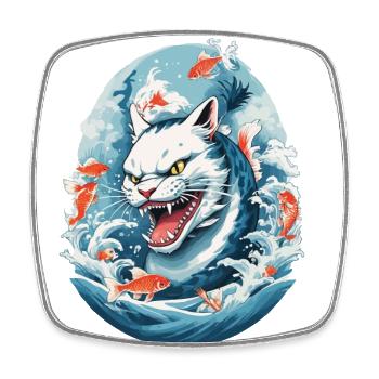 Sea Monster Cats Anime Style Cat Design - Square fridge magnet - white - Front
