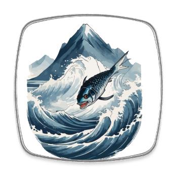 Japanese Sea Angler Art Fish in Ukiyo-E Style - Square fridge magnet - white - Front
