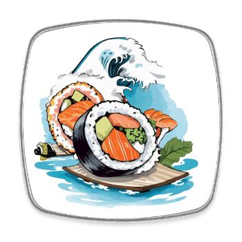 Sushi Retro Japan Ukiyo-E Welle Streetwear Style - Viereckiger Kühlschrankmagnet - Weiß - Vorne