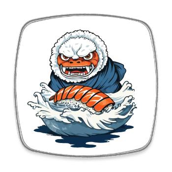 Funny Sushi Yokai Rice Monster Streetwear - Square fridge magnet - white - Front