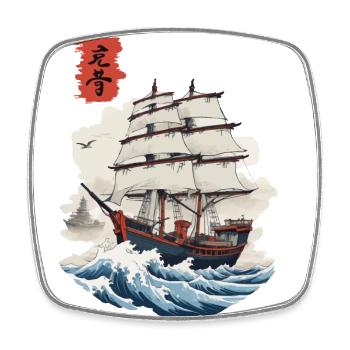 Japan Boat Ukiyo-E Vintage Sailing Ship Streetwear - Square fridge magnet - white - Front