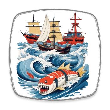 Funny Sushi Fantasy Vintage Japan Aesthetic - Square fridge magnet - white - Front