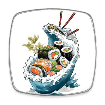 Sushi Bowl Ukiyo-E Japan Retro Aesthetic Design - Square fridge magnet - white - Front
