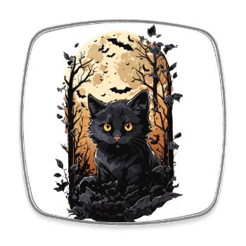 Chat Pleine Lune Halloween Sort Chats Magiques - Magnet carré - blanc - Devant