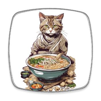 Cat Loves Ramen Japon Esthétique Streetwear - Magnet carré - blanc - Devant