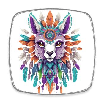 Alpaga spirituel Mandala Power Animal - Magnet carré - blanc - Devant