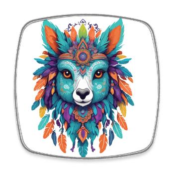 Spirituelles Lama Feder Mandala Krafttier - Viereckiger Kühlschrankmagnet - Weiß - Vorne