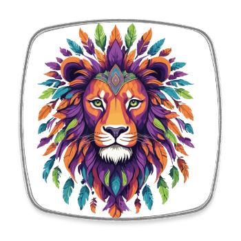 Animal Lion Mandala de plumes - Magnet carré - blanc - Devant