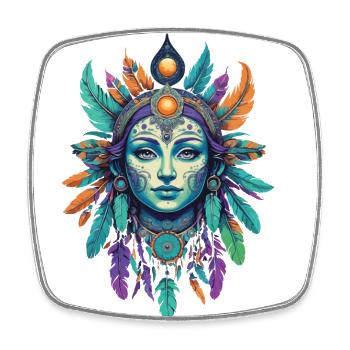 amérindien Mardi Gras Mandala - Magnet carré - blanc - Devant