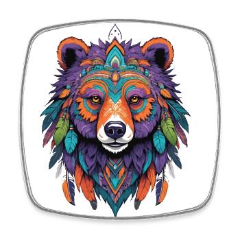 ours Mandala plumes Design ésotérique - Magnet carré - blanc - Devant