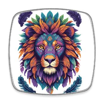 Lion Mandala Animal Yoga Méditation - Magnet carré - blanc - Devant