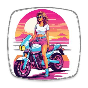 Synthwave Motorcycle Aesthetic for Biker Girls - Square fridge magnet - white - Front
