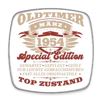 70. Geburtstag Oldtimer März Jahrgang 1954 - Viereckiger Kühlschrankmagnet - Weiß - Vorne