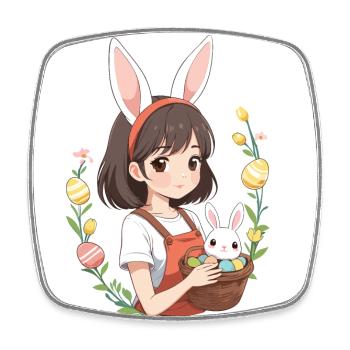 Anime Easter Kawaii Easter Bunny Manga Girl Otaku - Square fridge magnet - white - Front