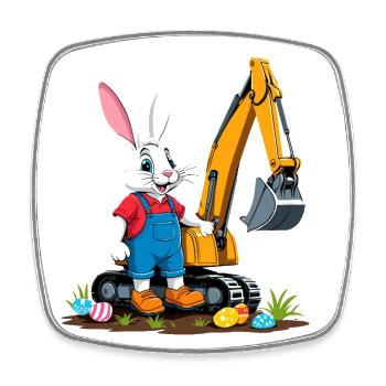 Lapin de Pâques Excavatrice Conducteur Oeufs De Pâques Creuser Drôle - Magnet carré - blanc - Devant