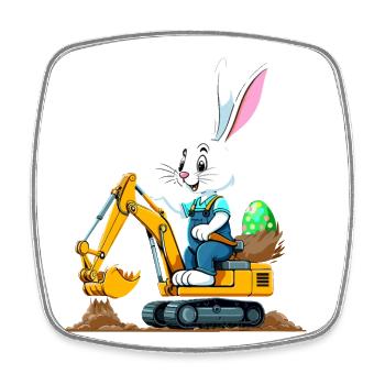Osterhase Baggerfahrer Ostern Ostereier Lustiges - Viereckiger Kühlschrankmagnet - Weiß - Vorne