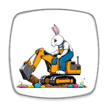 Lapin de Pâques Excavatrice Conducteur Oeufs De Pâques Drôle - Magnet carré - blanc - Devant