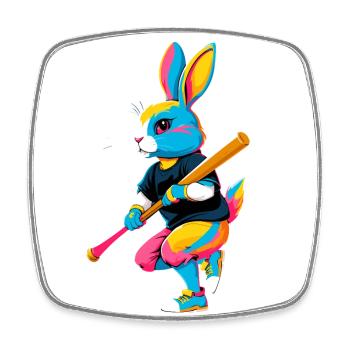 Lapin de Pâques joueur de baseball dans le style streetwear - Magnet carré - blanc - Devant