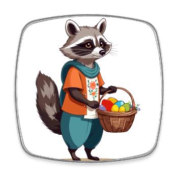 Funny Raccoon Easter Bunny Cute Easter Eggs - Square fridge magnet - white - Front