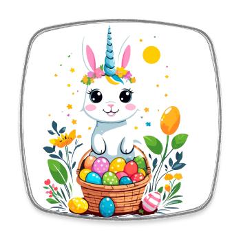 Licorne drôle lapin de Pâques Licorne mignonne Licorne de Pâques - Magnet carré - blanc - Devant