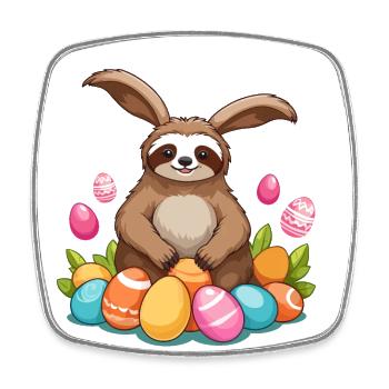 Drôle de paresseux lapin de Pâques emblématique Pâques - Magnet carré - blanc - Devant