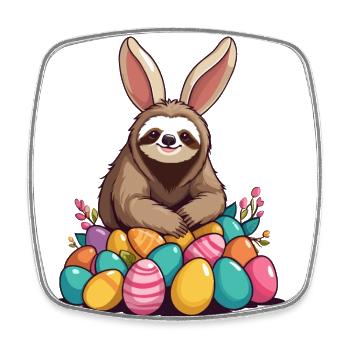 Lustiges Faultier Osterhase Ikonisches Ostern - Viereckiger Kühlschrankmagnet - Weiß - Vorne