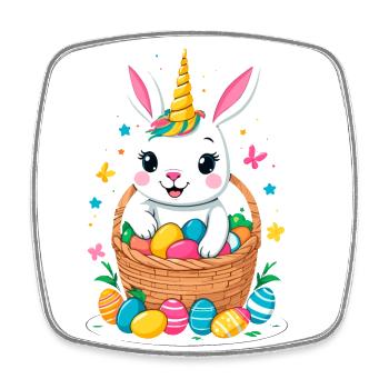 Lustiges Einhorn Osterhase Süßes Ostereinhorn - Viereckiger Kühlschrankmagnet - Weiß - Vorne