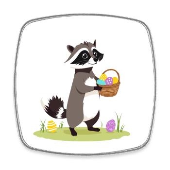 Funny Egg Thief Raccoon Easter Bunny Design - Square fridge magnet - white - Front