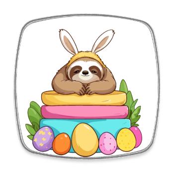 Drôle de paresseux lapin de Pâques emblématique Pâques - Magnet carré - blanc - Devant