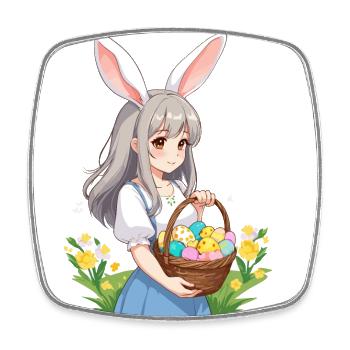 Anime Pâques Kawaii Lapin de Pâques Manga Fille Otaku - Magnet carré - blanc - Devant