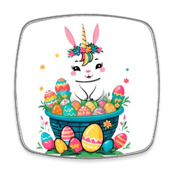 Funny Unicorn Easter Bunny Cute Easter Unicorn - Square fridge magnet - white - Front
