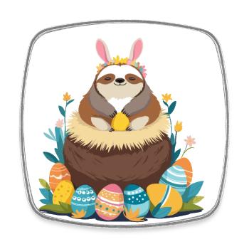 Drôle de paresseux lapin de Pâques mignon paresseux de Pâques - Magnet carré - blanc - Devant