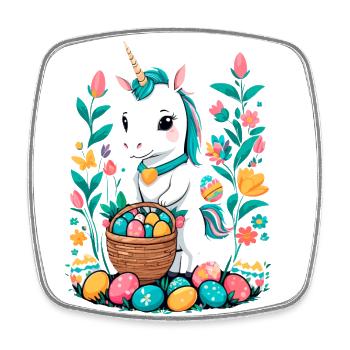 Funny Unicorn Easter Bunny Cute Easter Unicorn - Square fridge magnet - white - Front
