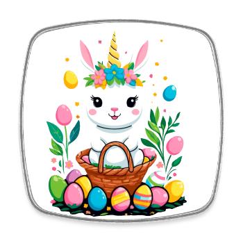Funny Unicorn Easter Bunny Cute Easter Unicorn - Square fridge magnet - white - Front