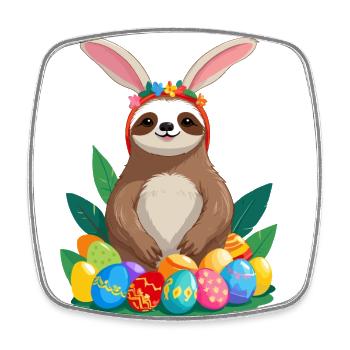 Drôle de paresseux lapin de Pâques emblématique Pâques - Magnet carré - blanc - Devant