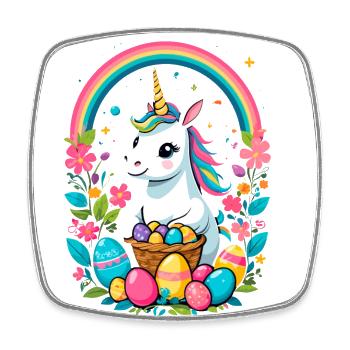 Lustiges Einhorn Osterhase Süßes Ostereinhorn - Viereckiger Kühlschrankmagnet - Weiß - Vorne