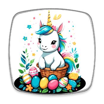 Lustiges Einhorn Osterhase Süßes Ostereinhorn - Viereckiger Kühlschrankmagnet - Weiß - Vorne