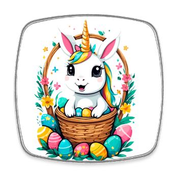 Lustiges Einhorn Osterhase Süßes Ostereinhorn - Viereckiger Kühlschrankmagnet - Weiß - Vorne