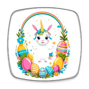 Funny Unicorn Easter Bunny Cute Easter Unicorn - Square fridge magnet - white - Front