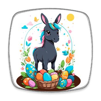Lustiges Einhorn Osterhase Süßes Ostereinhorn - Viereckiger Kühlschrankmagnet - Weiß - Vorne
