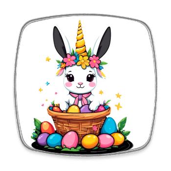Lustiges Einhorn Osterhase Süßes Ostereinhorn - Viereckiger Kühlschrankmagnet - Weiß - Vorne