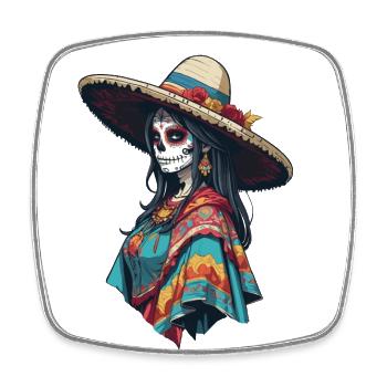 Ikonischer Zuckerschädel Mexiko Skull Streetwear - Viereckiger Kühlschrankmagnet - Weiß - Vorne