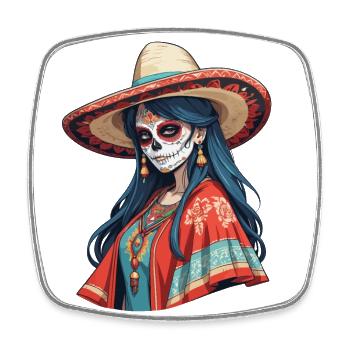 Fille mexicaine emblématique Sugar Skull - Magnet carré - blanc - Devant