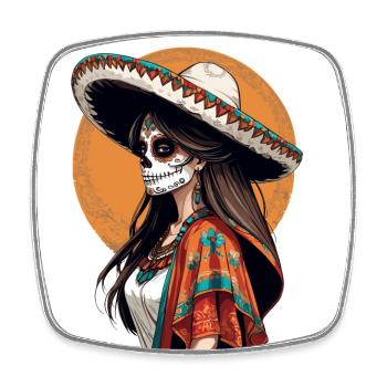 Iconic Sugar Skull Mexican Girl - Square fridge magnet - white - Front