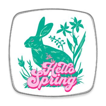 Hello Spring Rabbit with Flowers - Square fridge magnet - white - Front